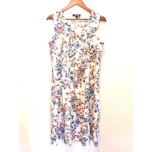 Chadwicks of Boston Floral Linen Blend Pintuck Sleeveless Midi Dress Petite L
